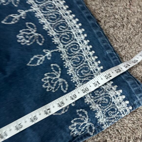 Vintage 90s FACETS Denim Maxi Dress Embroidered Cottagecore Square Neck Sz 14 - Picture 12 of 16